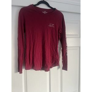 Vineyard Vines Shirt Womens XS Burgundy Long Sleeve Whale Ladies 100% Cotton